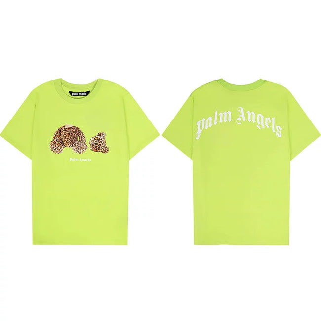 Palm Angels Leopard Print Bear Graphic T-Shirt - Neon Lime Hover Image