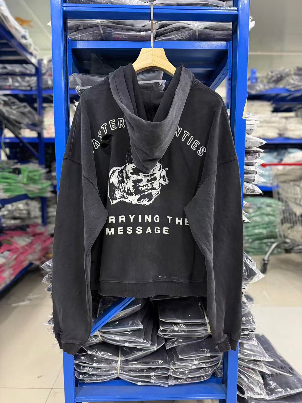 Play Hollywood Vintage‑Wash Black Zip‑Up Cropped Oversized Hoodie