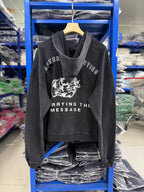 Play Hollywood Vintage‑Wash Black Zip‑Up Cropped Oversized Hoodie
