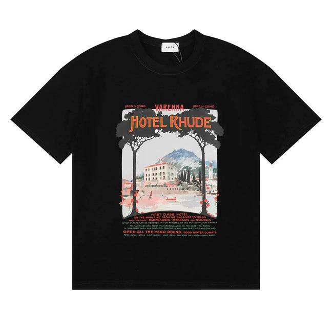 Rhude Hotel Rhude Mediterranean Scenic Print Black Oversized T‑Shirt Hover Image