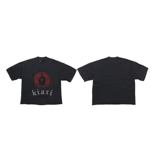 Play Hollywood Kiari Dark Church‑House Red‑Tint Graphic Cropped Boxy Short‑Sleeve Tee Hover Image