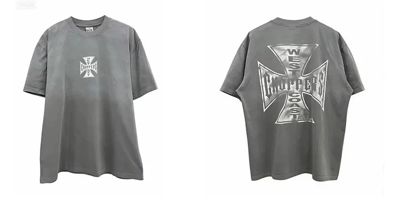 West Coast Choppers Silver Foil Cross Dual‑Side Graphic Short Sleeve Tee