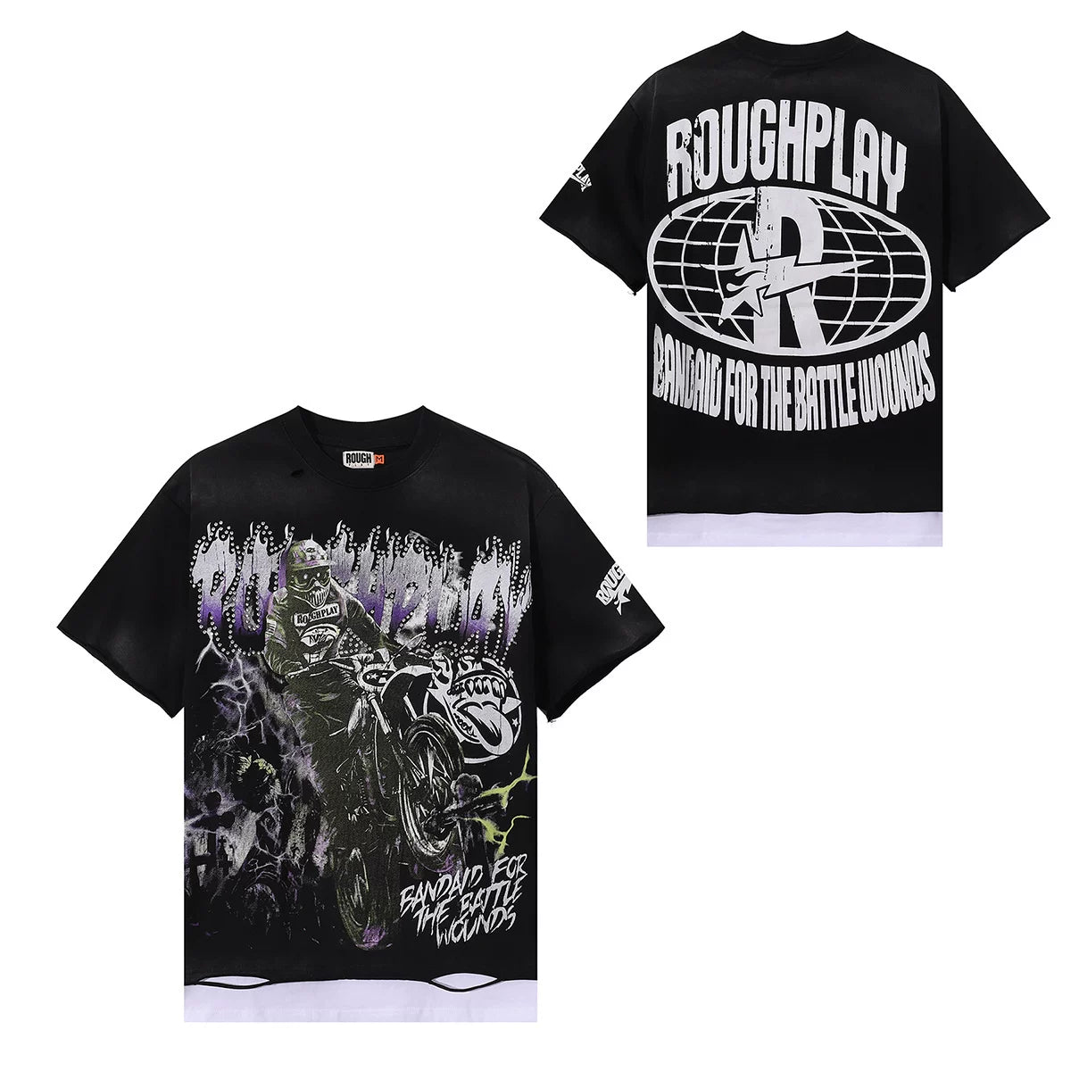 Roughplay Black Washed Ripped Hem Boxy Cropped T‑Shirt