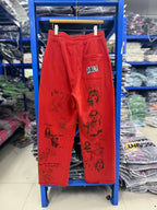 Play Hollywood Vintage‑Wash Red Wide Leg Sweatpants