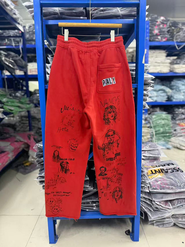 Play Hollywood Vintage‑Wash Red Wide Leg Sweatpants Main Image