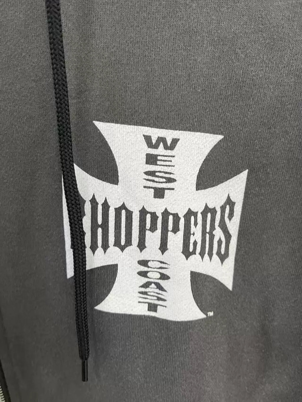 West Coast Choppers Cross Logo Sleeve‑Print Vintage Wash Zip‑Up Hoodie