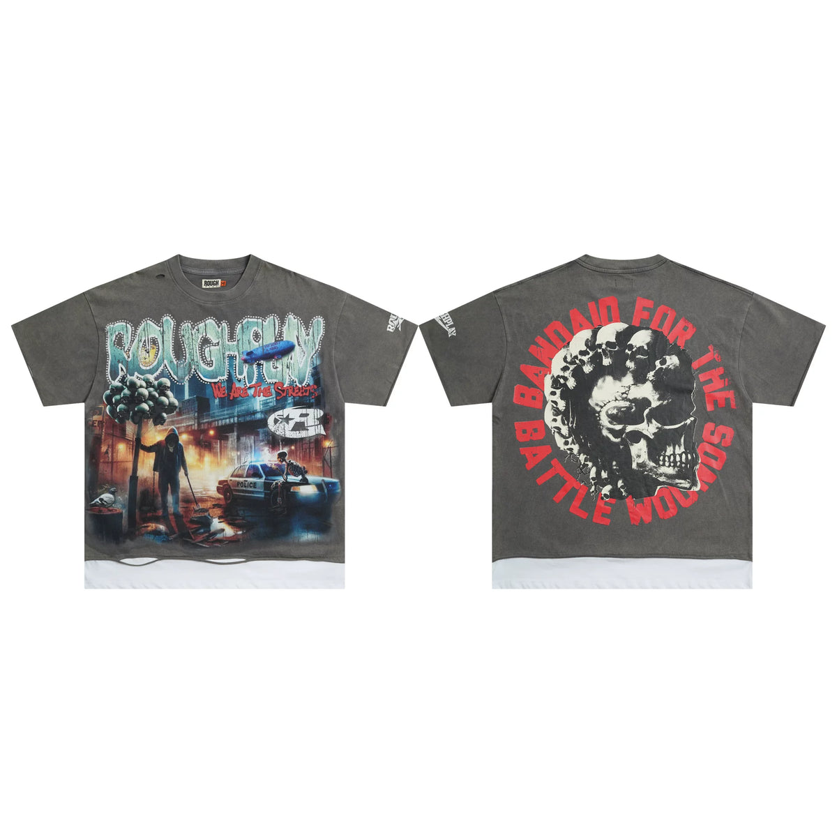Roughplay Washed Ripped Hem Boxy Cropped T‑Shirt