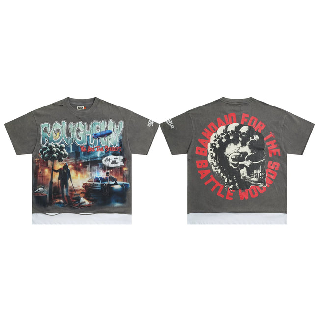 Roughplay Washed Ripped Hem Boxy Cropped T‑Shirt Hover Image