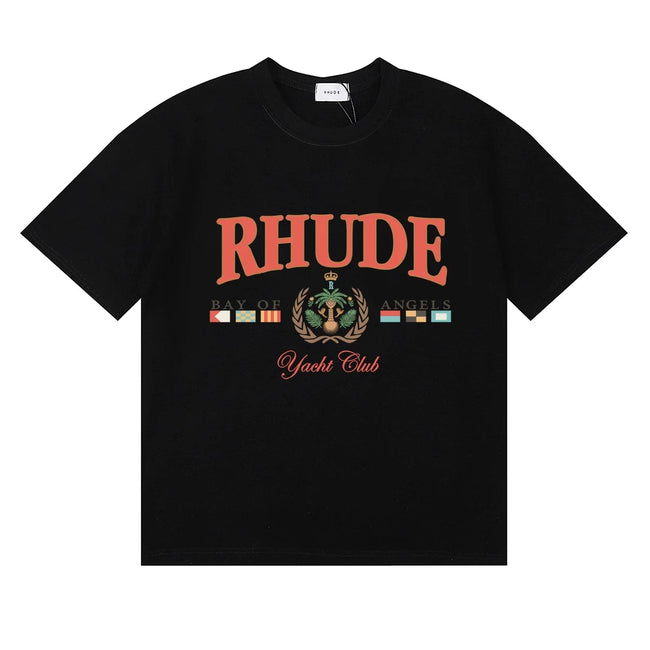 Rhude Yacht Club Bay Of Angels Flag Crest Vintage Black Oversized T‑Shirt Hover Image