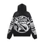 Roughplay B&W Skeleton Drummer Tongue Star Vintage Distressed Hoodie