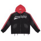 Roughplay Black Red Color‑Block Zip‑Up Hoodie