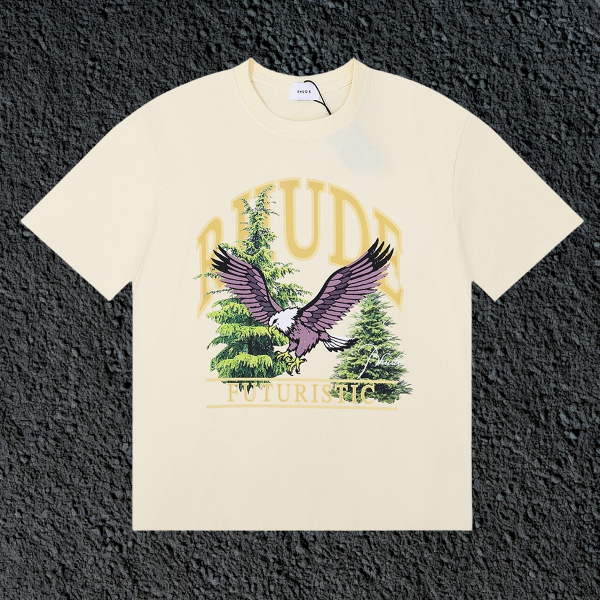 Rhude Futuristic Eagle Forest Vintage Cream Oversized T‑Shirt