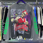 Roughplay Hip‑Hop Skeleton City Skyline Vintage Distressed Long Sleeve T‑Shirt
