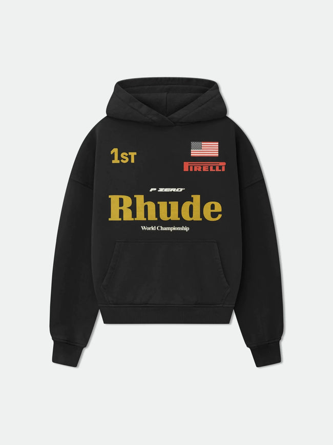 RHUDE 1st Pirelli World Championship Racing Hoodie Black Hover Image