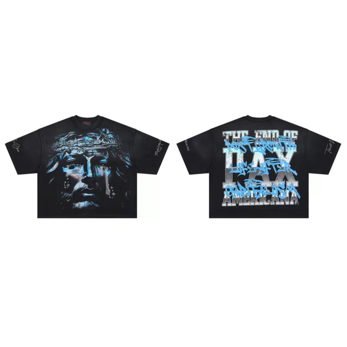 ROUGHPLAY Blue‑Tone Jesus Crown Of Thorns Boxy Cropped T‑Shirt