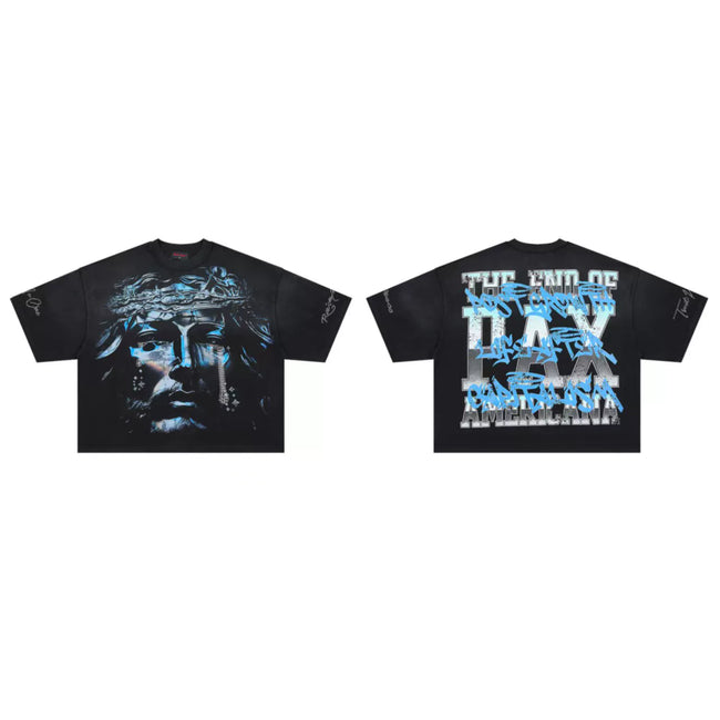 ROUGHPLAY Blue‑Tone Jesus Crown Of Thorns Boxy Cropped T‑Shirt Hover Image