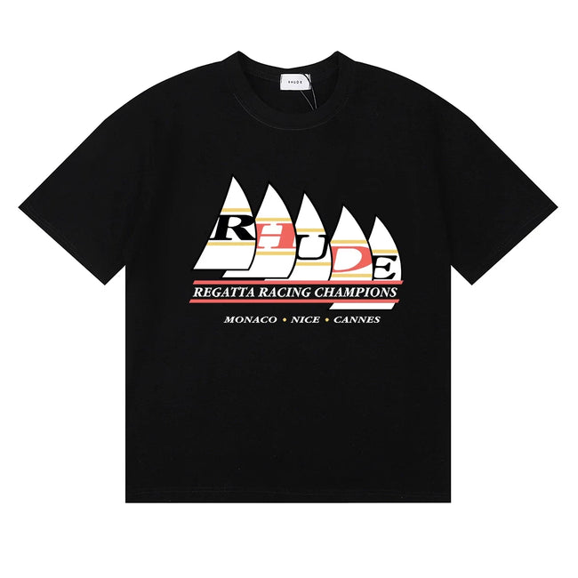 Rhude Regatta Racing Champions Sailboat Monaco Black Oversized T‑Shirt Hover Image