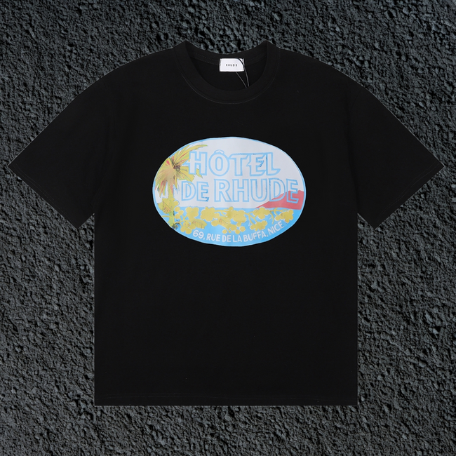 Rhude Hôtel De Rhude Vintage Hotel Badge Black Oversized T‑Shirt Hover Image