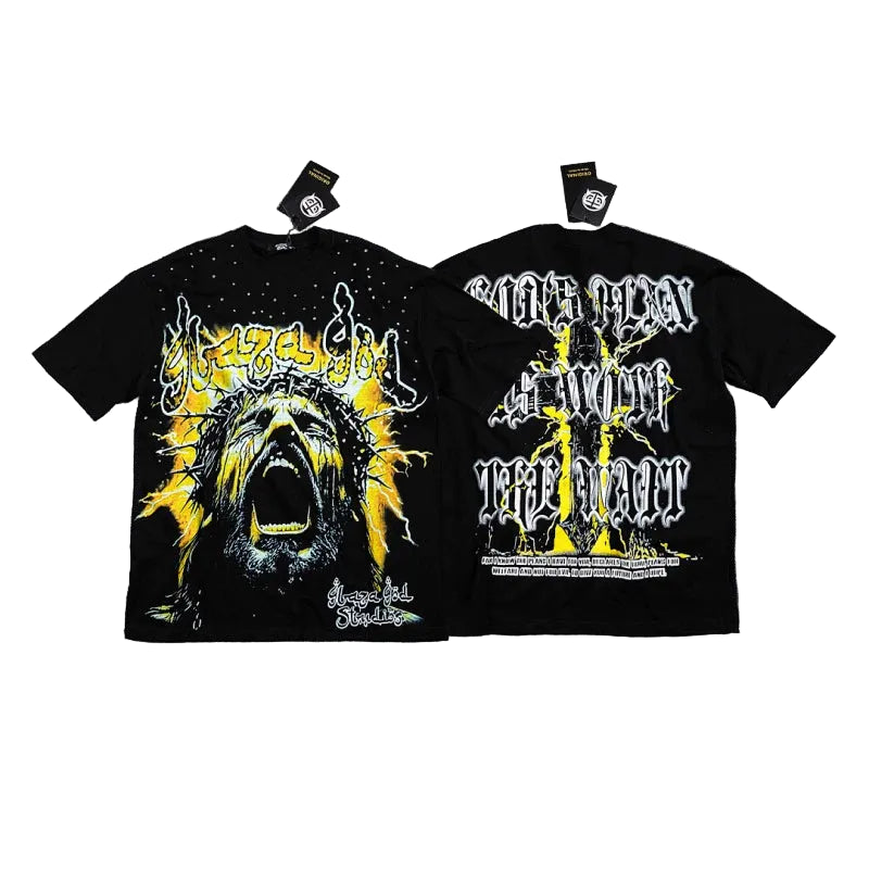 Glazagod Graphic Heavyweight T-Shirt Oversized-BLACK