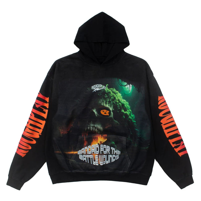Roughplay Black Vintage Washed Oversized Hoodie Hover Image