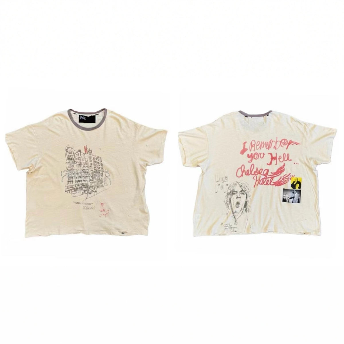 Play Hollywood Chelsea Hotel City‑Sketch Hand‑Graffiti Dual‑Sided Ringer‑Collar Cropped Boxy Short‑Sleeve Tee