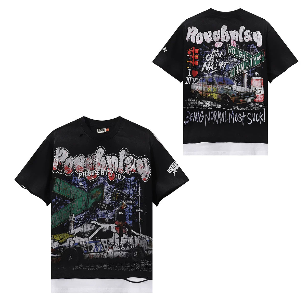 Roughplay Black Washed Ripped Hem Boxy Cropped T‑Shirt