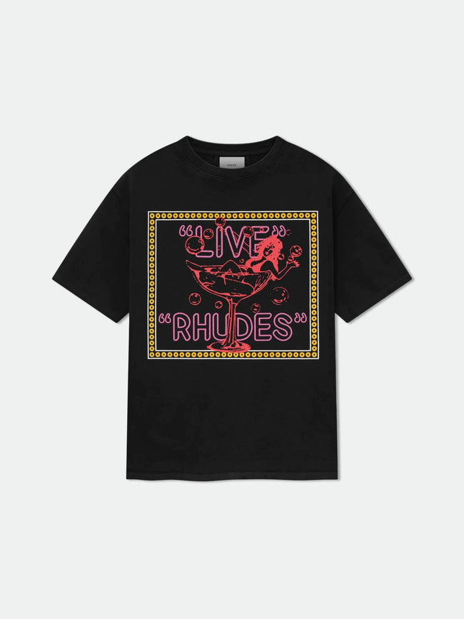 Rhude Live Rhudes Cocktail Frame Graphic Oversized T‑Shirt Black Hover Image