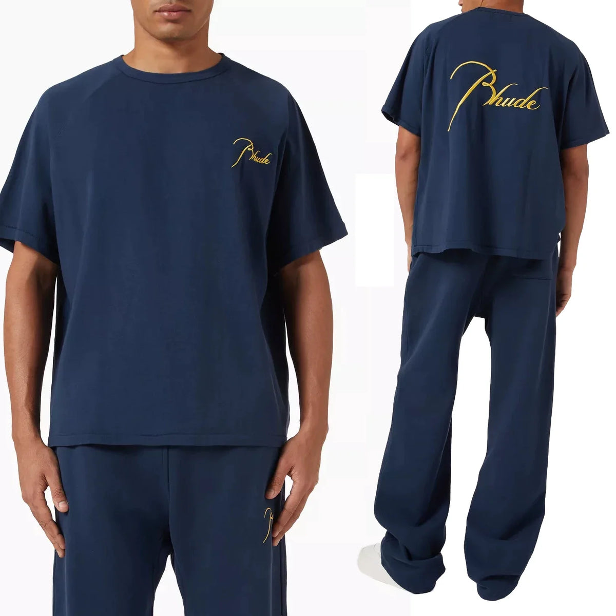 Rhude Gold Cursive Script Dual‑Sided Oversized T‑Shirt