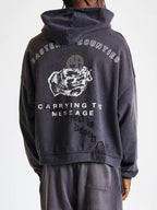 Play Hollywood Vintage‑Wash Black Zip‑Up Cropped Oversized Hoodie