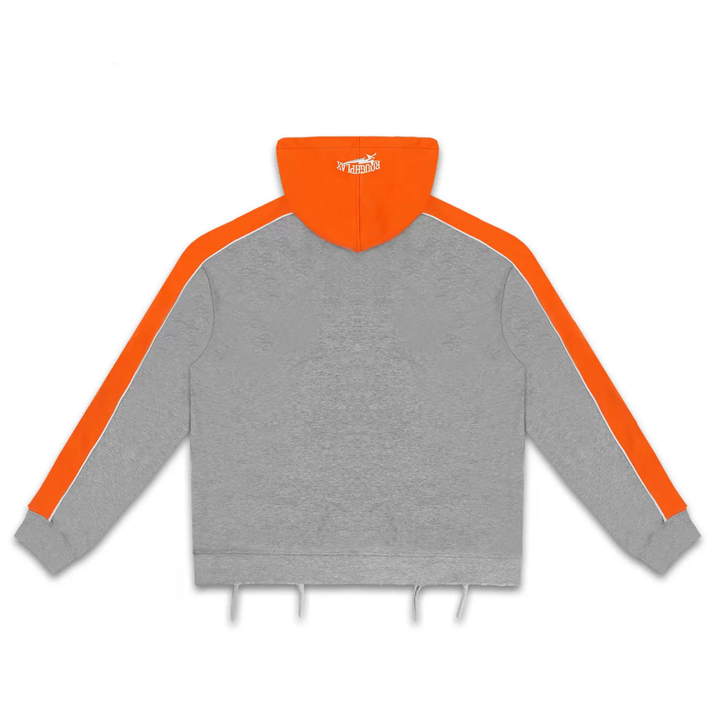 Roughplay Color‑Block Grey Orange Zip‑Up Hoodie
