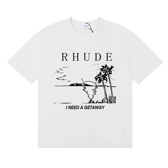 Rhude I Need A Getaway Beach Palm Tree Graphic White Oversized T‑Shirt **** Hover Image