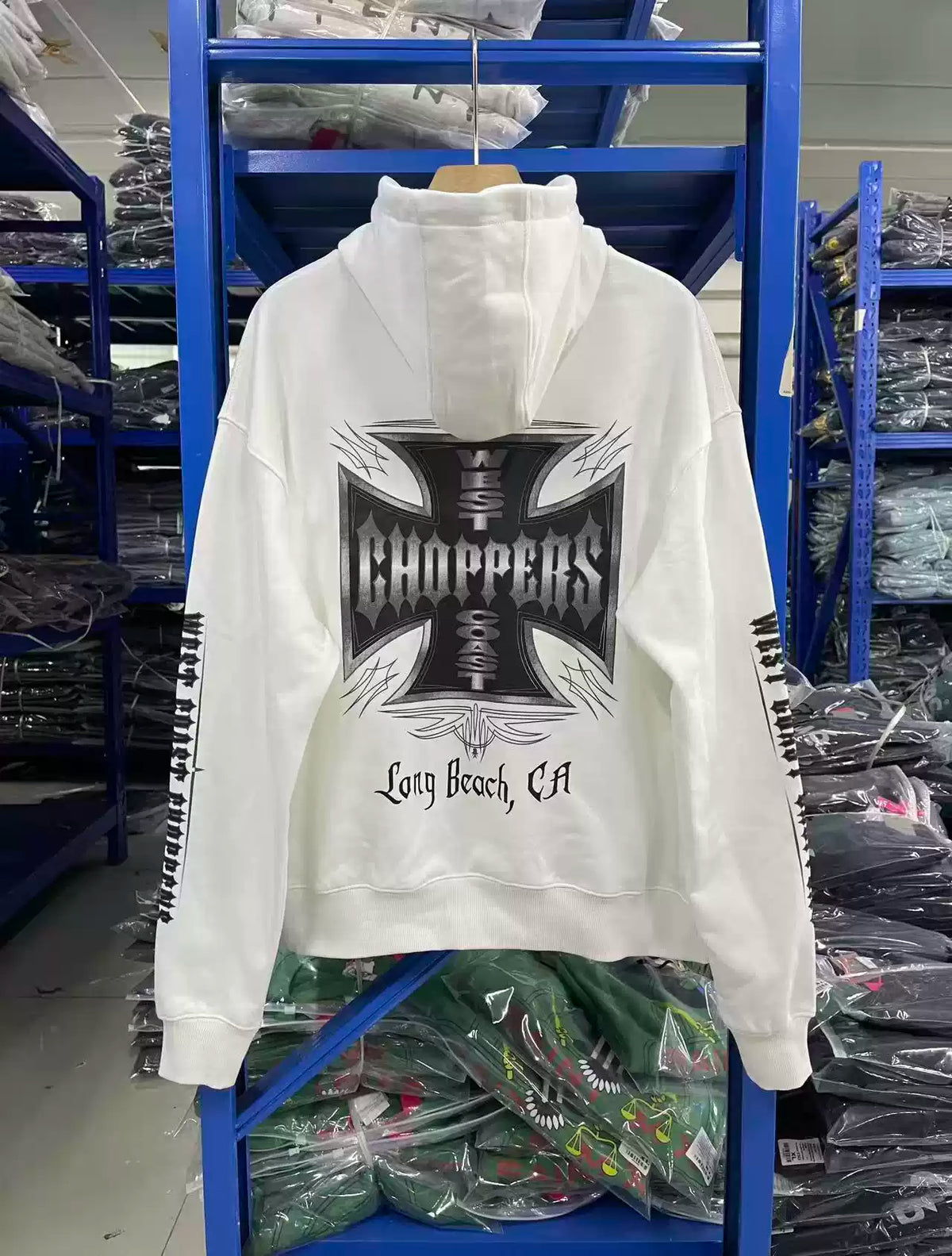 West Coast Choppers Front‑Back‑Sleeve Cross‑Logo Pullover Hoodie Off‑White