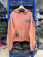 Play Hollywood Vintage‑Wash Pink Zip‑Up Oversized Hoodie