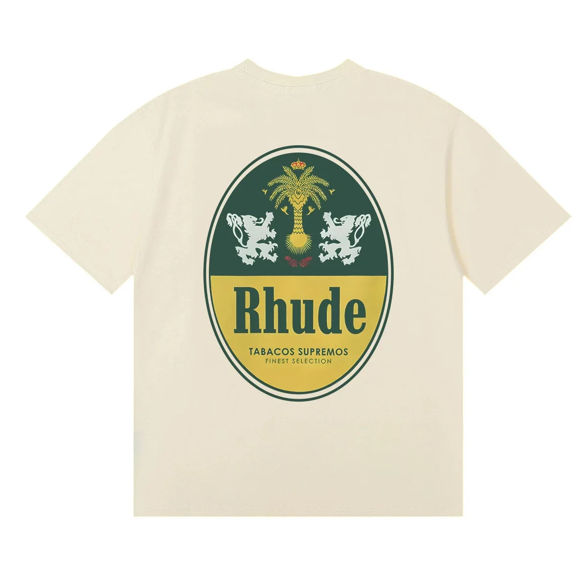 Rhude Vintage Oval Crest Back Logo Cream Oversized T‑Shirt
