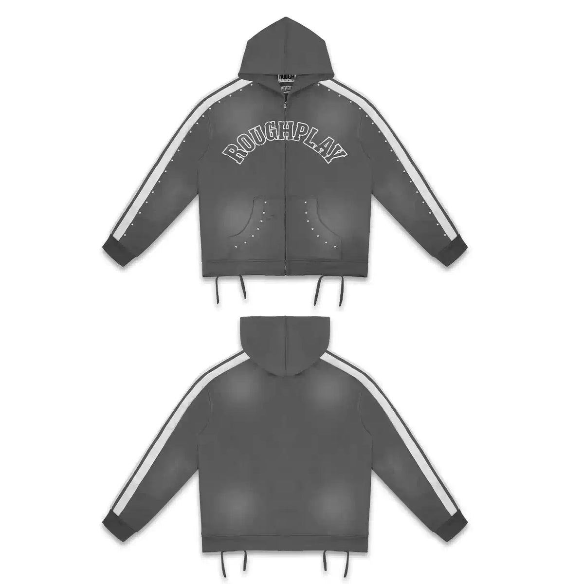 Roughplay Dark Grey Side‑Stripe Zip‑Up Hoodie