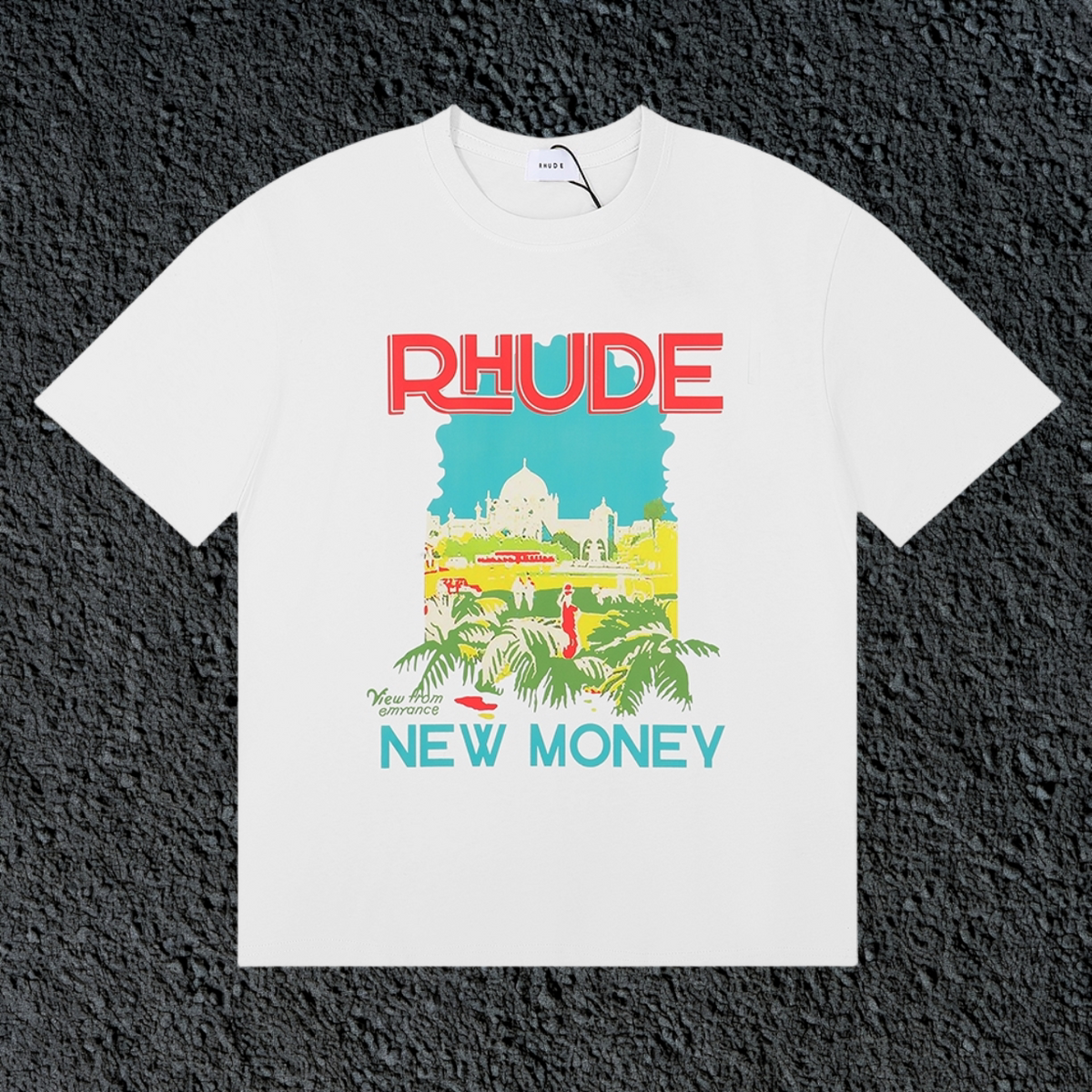 Rhude New Money Tropical Palace White Oversized T‑Shirt