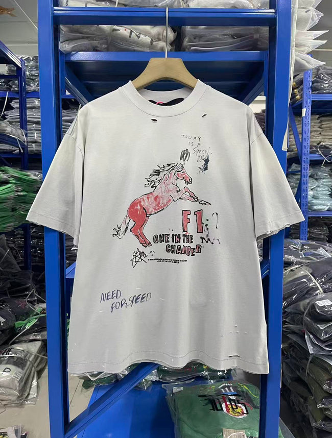 Play Hollywood Vintage‑Wash Ash Grey Oversized Graphic T‑Shirt Hover Image