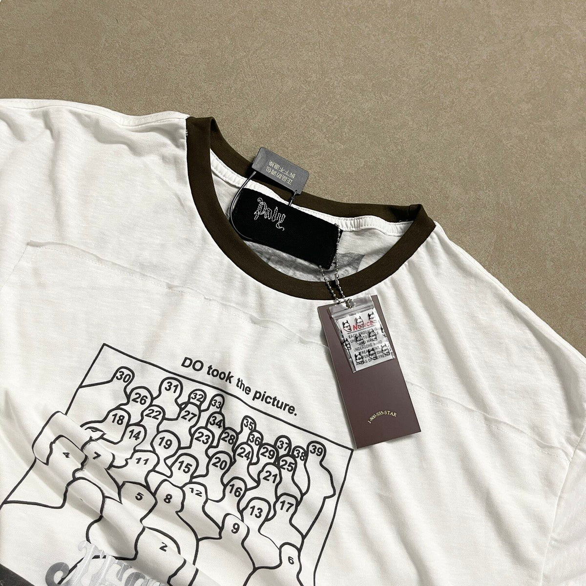 Play Hollywood Vintage‑Wash Off‑White Cropped Long Sleeve T‑Shirt