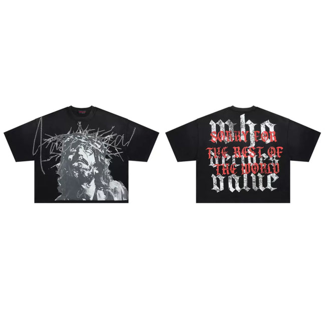 ROUGHPLAY Black Vintage Wash Boxy Cropped T‑Shirt Hover Image