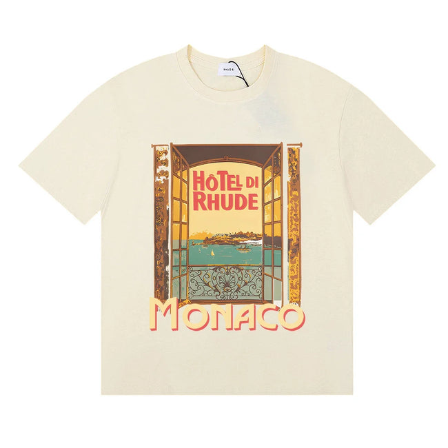 Rhude Hotel Di Rhude Monaco Window View Vintage Cream Oversized T‑Shirt Hover Image