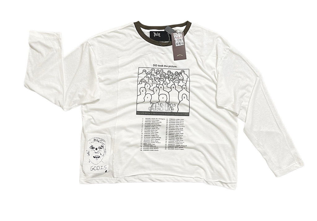 Play Hollywood Vintage‑Wash Off‑White Cropped Long Sleeve T‑Shirt