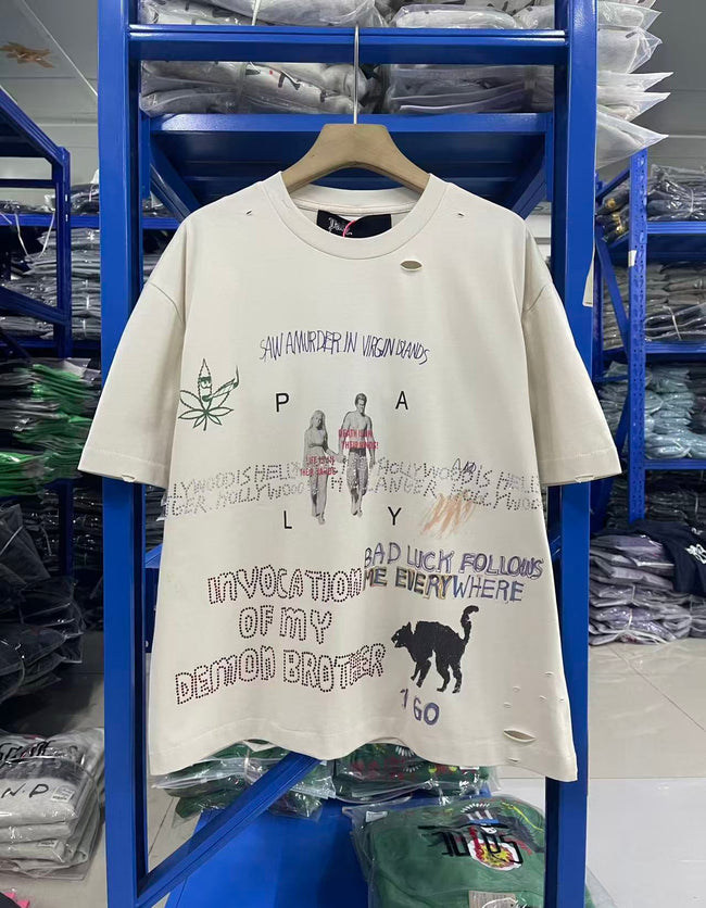 Play Hollywood Vintage‑Wash Cream T‑Shirt Hover Image