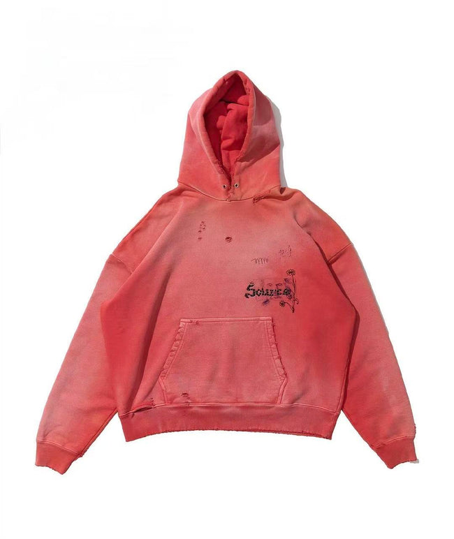 Play Hollywood Vintage‑Wash Red Pullover Oversized Hoodie Hover Image