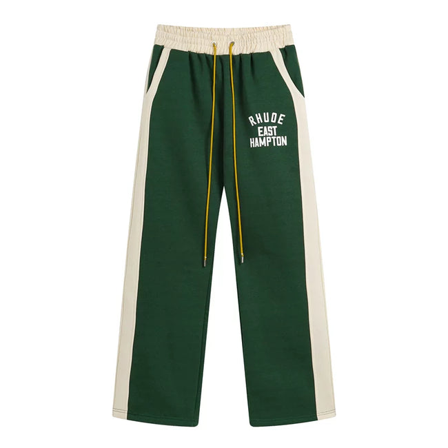 RHUDE East Hampton Color‑Block Wide Leg Sweatpants Forest Green Hover Image