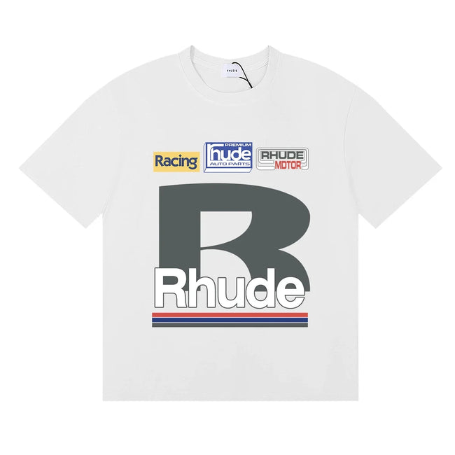Rhude Big B Letter Racing Badge Patch‑Style White Oversized T‑Shirt Hover Image