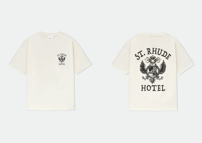 Rhude St. Rhude Hotel Eagle Crest Dual‑Sided Oversized T‑Shirt Off‑White Hover Image