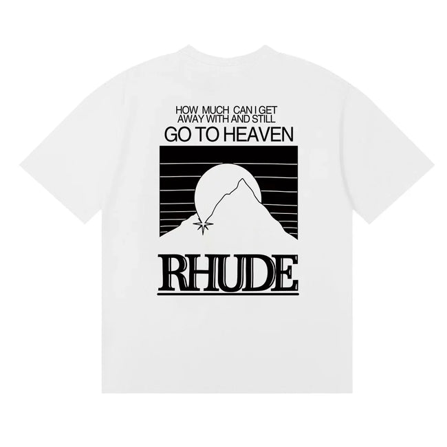 Rhude Go To Heaven Quote Mountain Back‑Print Oversized T‑Shirt Hover Image