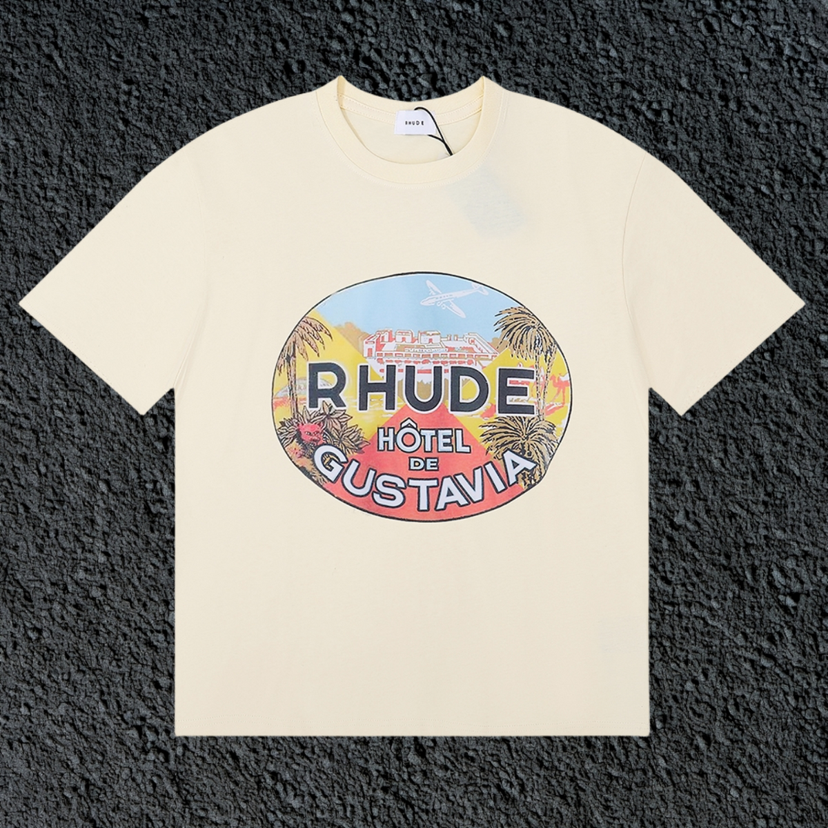 Rhude Hôtel De Gustavia Oval Badge Cream Oversized T‑Shirt