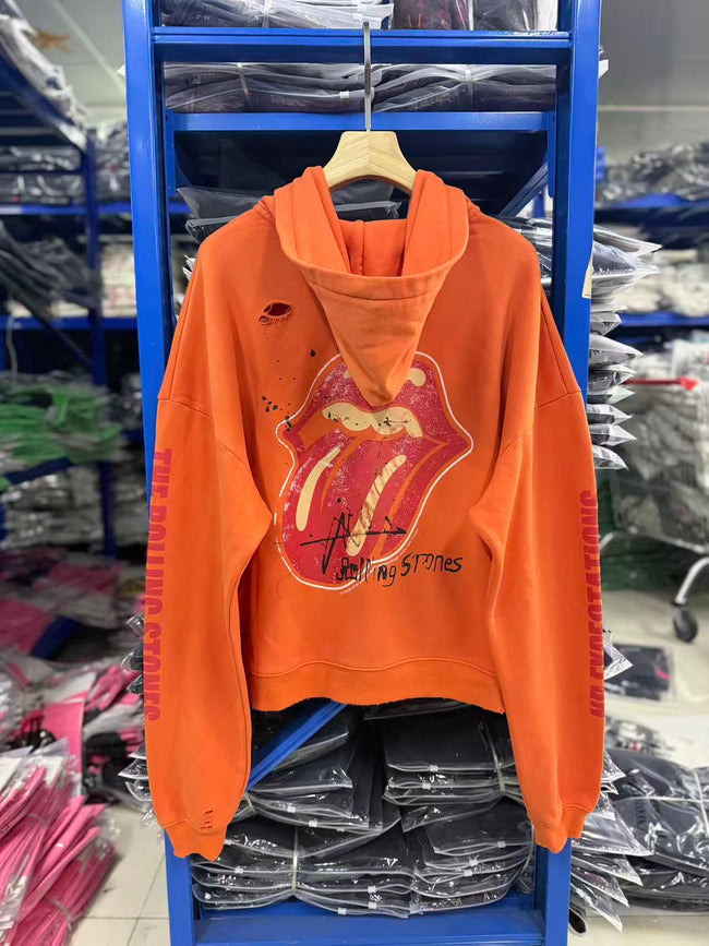Play Hollywood Vintage‑Wash Orange Zip‑Up Oversized Hoodie Main Image