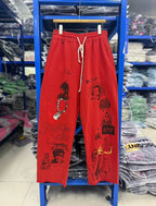 Play Hollywood Vintage‑Wash Red Wide Leg Sweatpants
